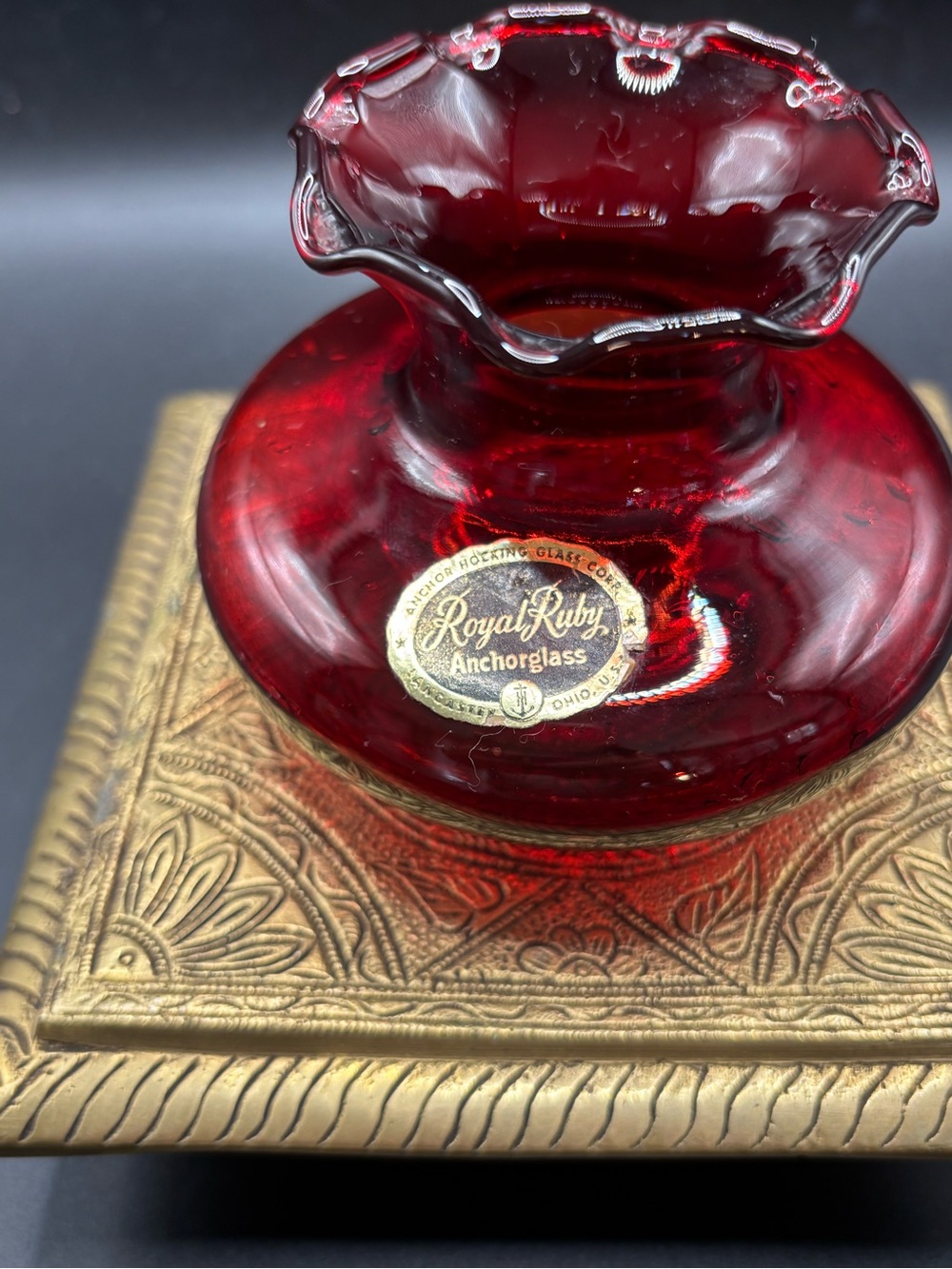 Royal Ruby Anchorglass Ruby Red Ruffled Glass Vase - Picture 3 of 9